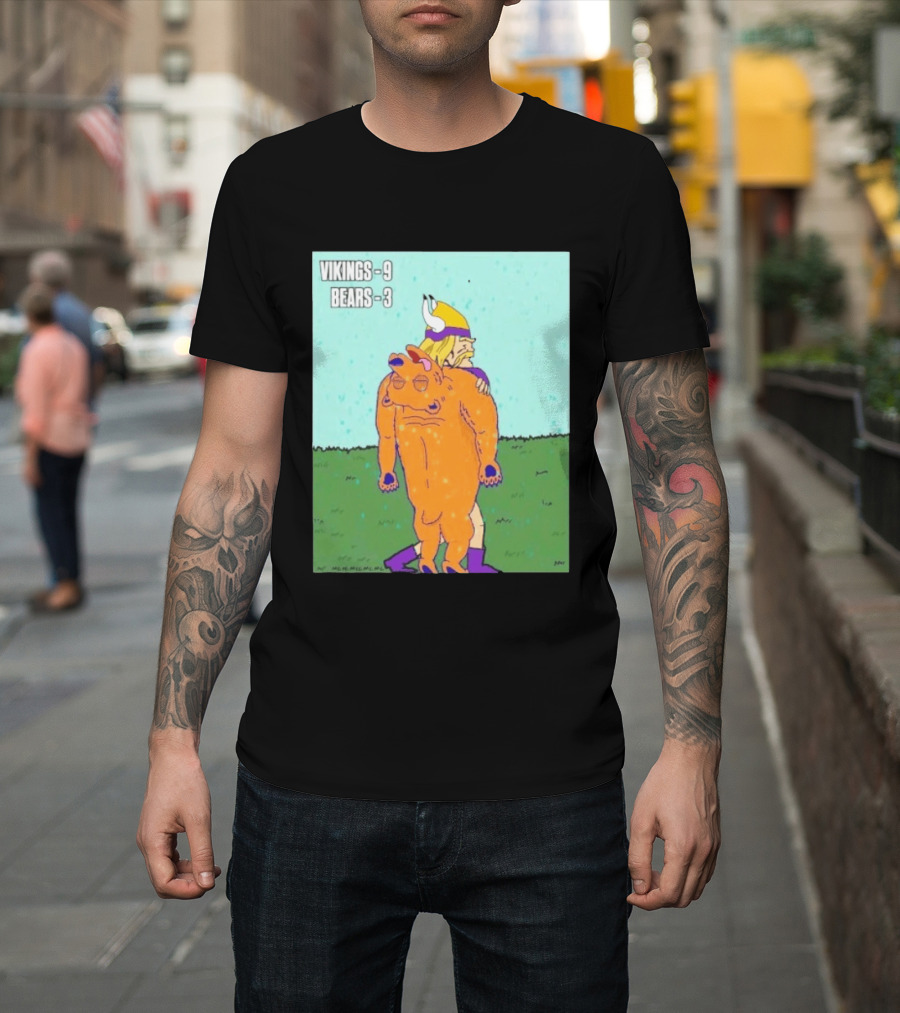 Vikings 9 Bears 3 Cartoon Sports Rivalry Image T-Shirt