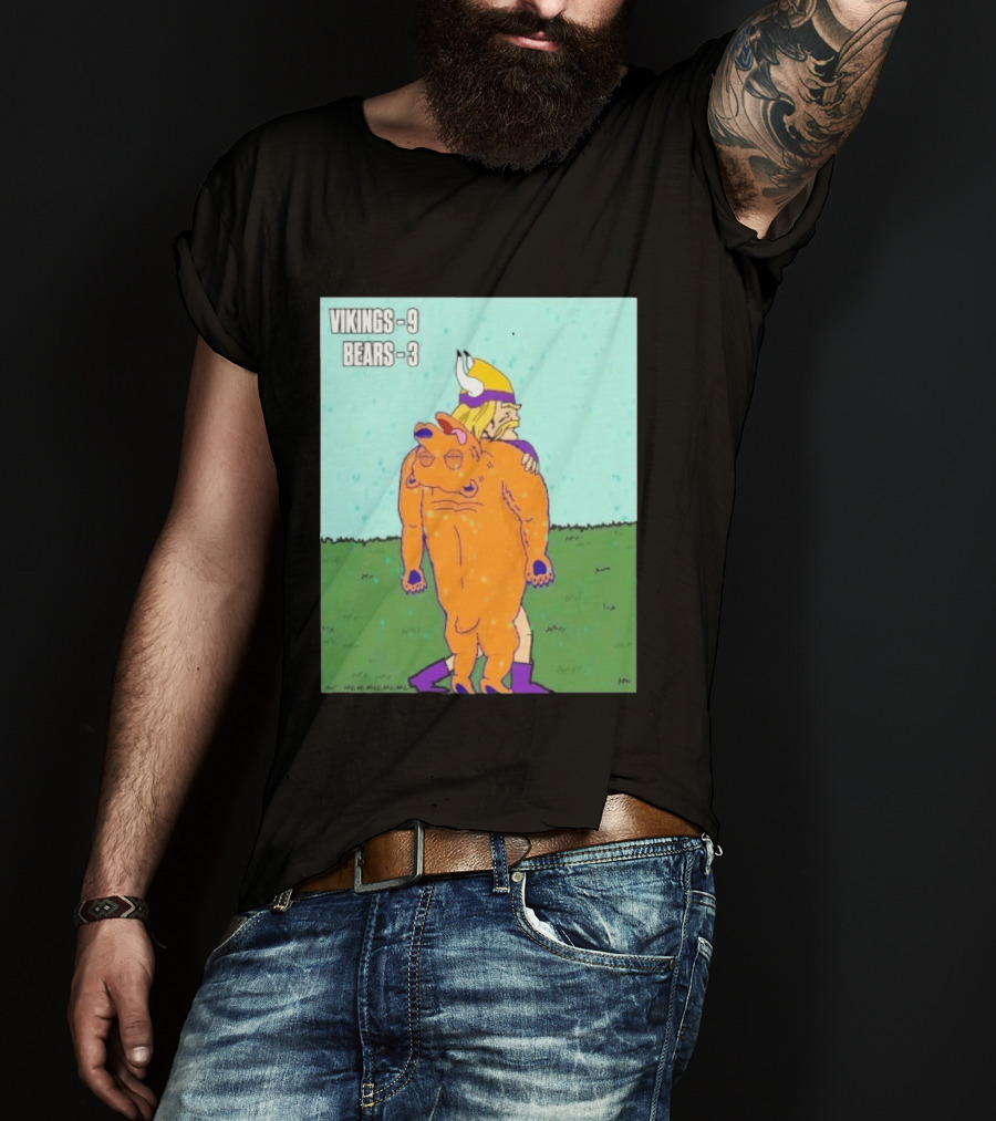 Vikings 9 Bears 3 Cartoon Sports Rivalry Image T-Shirt