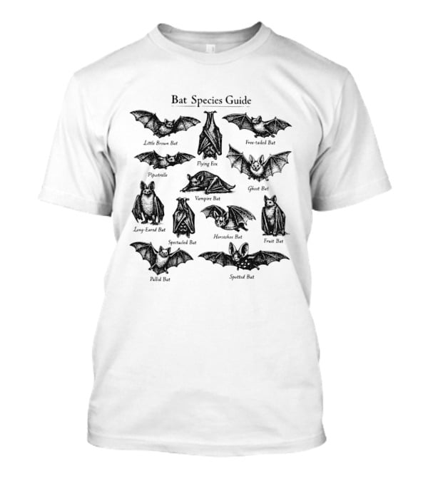 Bat Species Guide Little Brown Ghost Vampire Horseshoe Wildlife Zoology T-Shirt