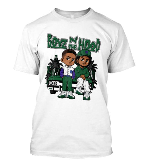 Boyz N The Hood Cartoon Boys Green Car Palm Trees T-Shirt