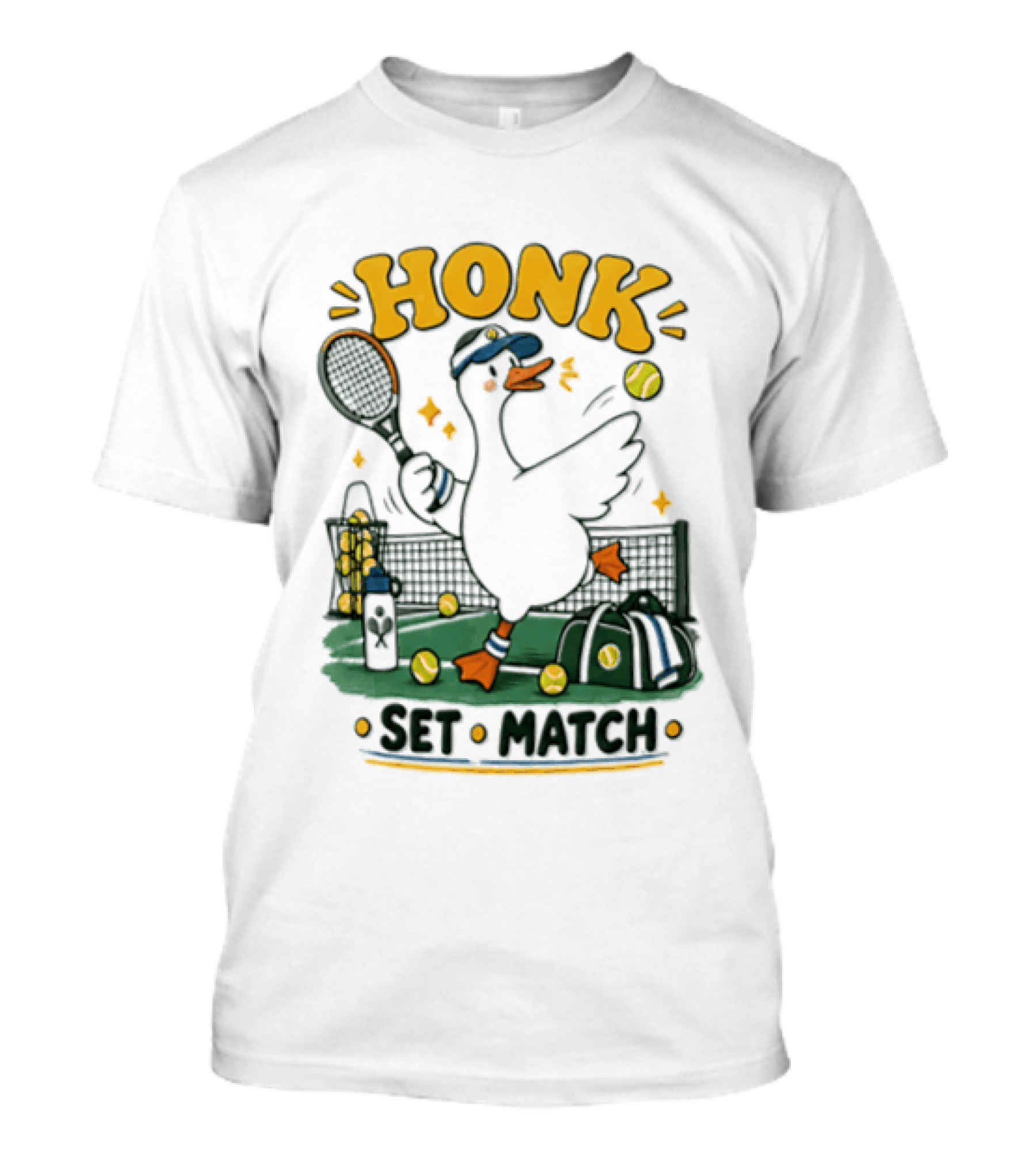 Honk Set Match Duck Playing Tennis Cartoon T-Shirt