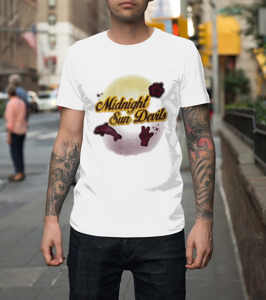 Midnight Sun Devils Hibiscus Flower Dolphin And Peace Sign T-Shirt
