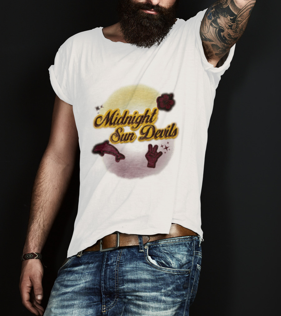 Midnight Sun Devils Hibiscus Flower Dolphin And Peace Sign T-Shirt