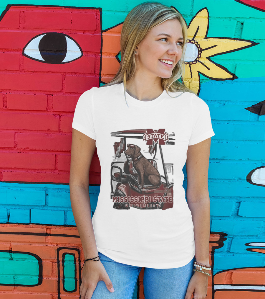 Mississippi State University Bulldogs Party Patrol Brown Lab Golf Cart T-Shirt