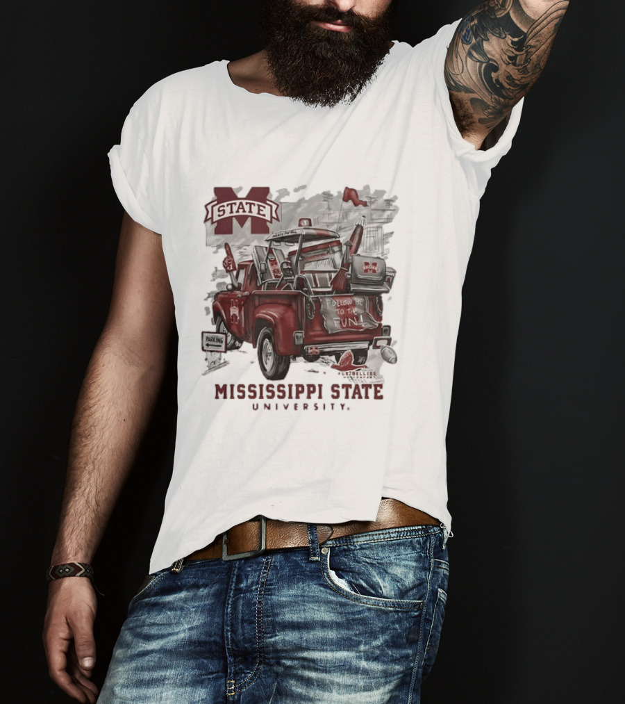 Mississippi State University Bulldogs Vintage Truck Follow Me To The Fun T-Shirt