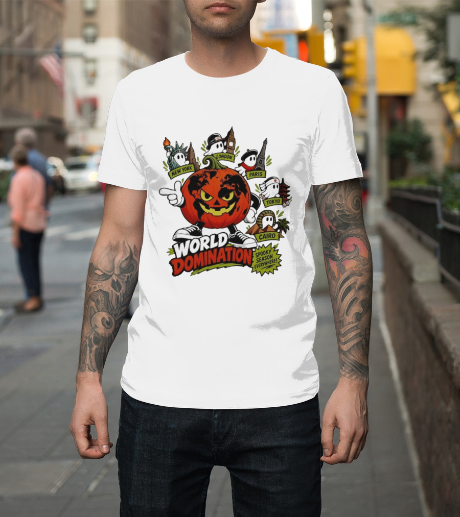 World Domination Pumpkin Spooky Season Everywhere New York London Paris Tokyo Cairo T-Shirt