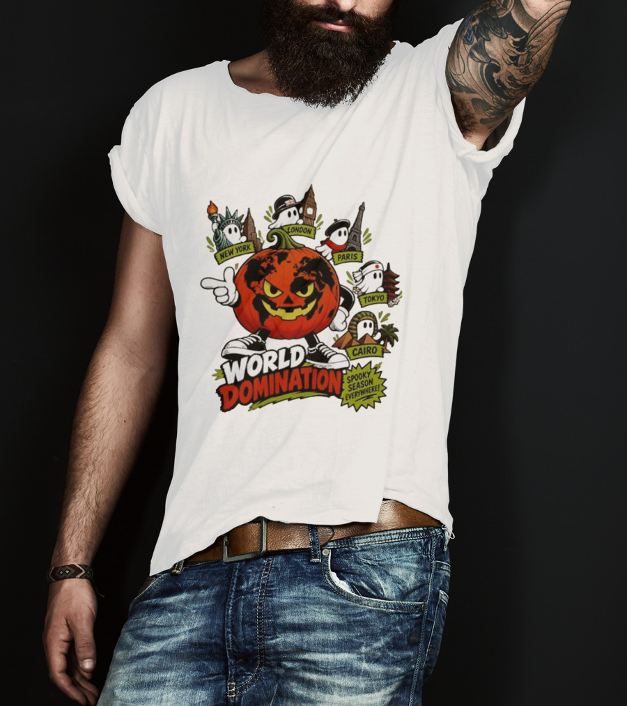 World Domination Pumpkin Spooky Season Everywhere New York London Paris Tokyo Cairo T-Shirt