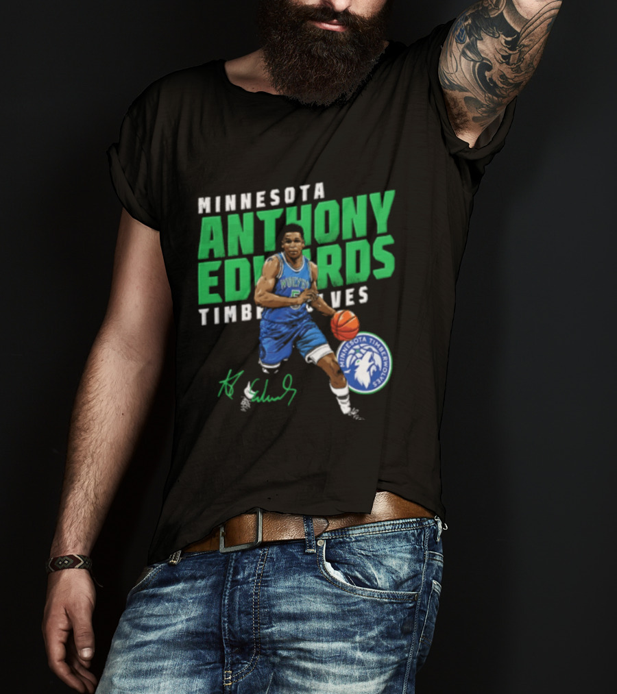 Anthony Edwards Minnesota Timberwolves NBA 5 Basketball Player Dribbling Ball T-Shirt