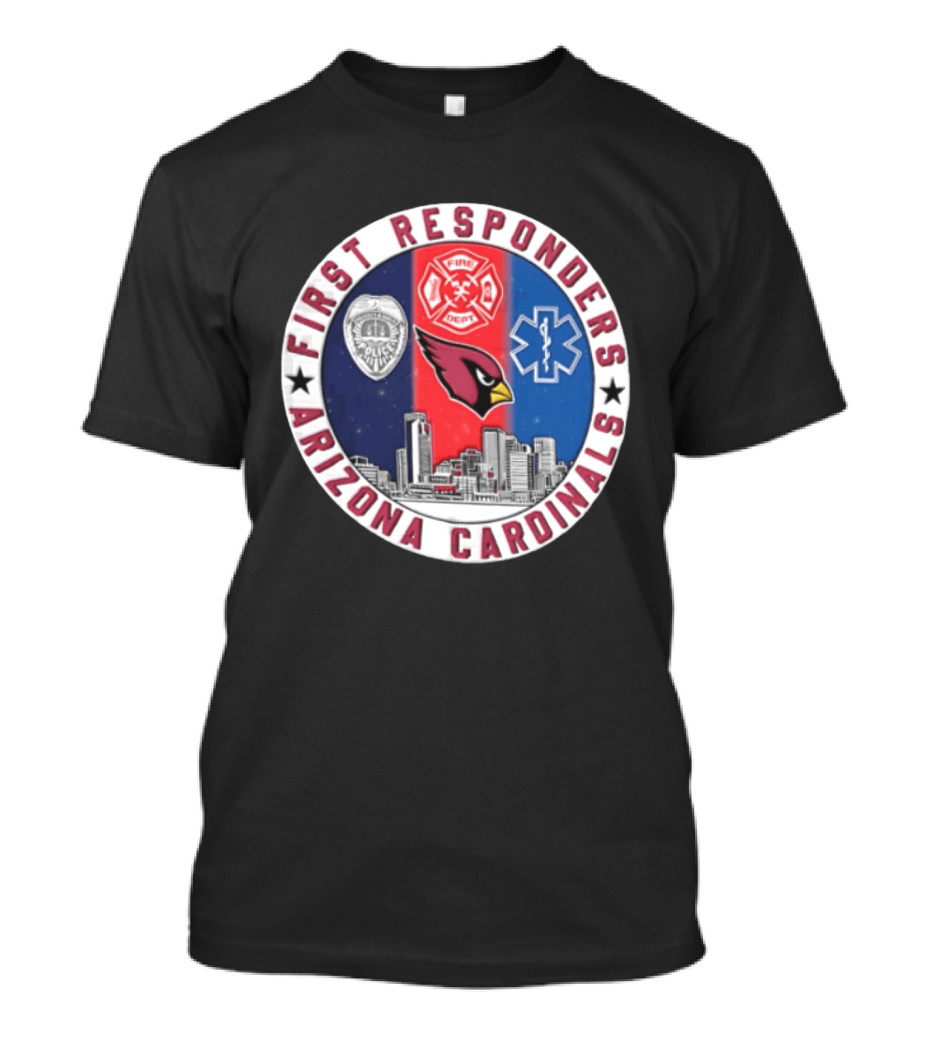 Arizona Cardinals First Responders Police Fire Medical Emblems Skyline T-Shirt