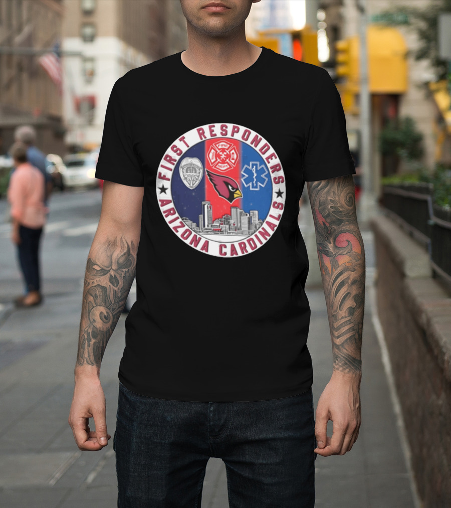 Arizona Cardinals First Responders Police Fire Medical Emblems Skyline T-Shirt