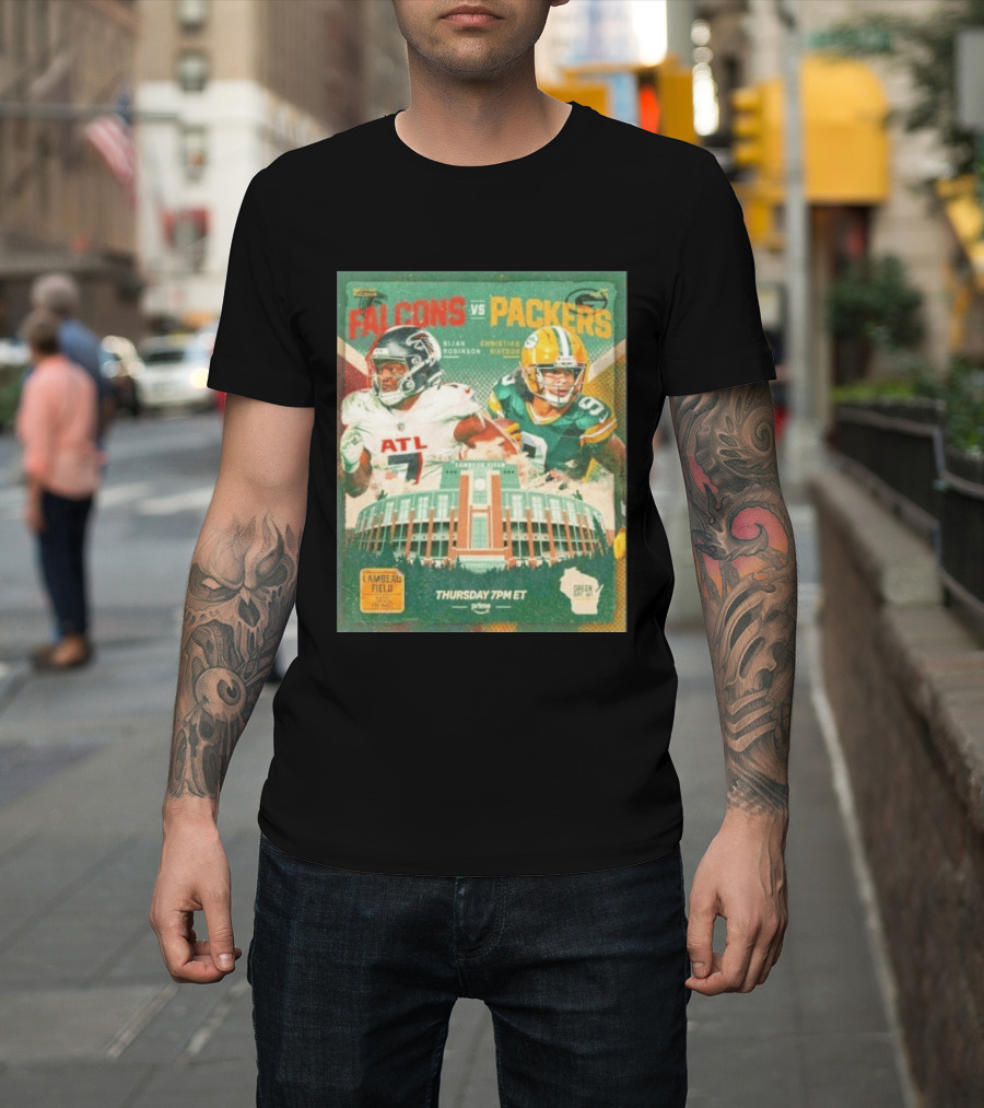 Bijan Robinson Christian Watson Falcons Vs Packers Lambeau Field Thursday 7PM ET Prime 2026 T-Shirt