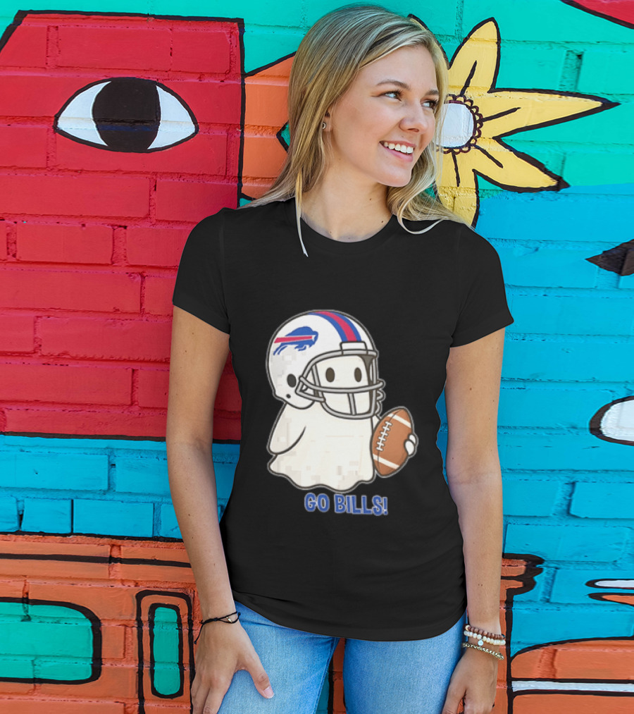 Buffalo Bills Ghost GO BILLS Football Helmet Holding Ball T-Shirt