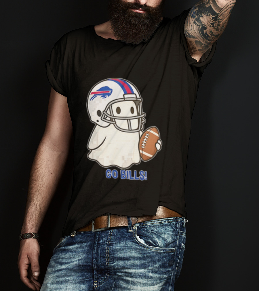 Buffalo Bills Ghost GO BILLS Football Helmet Holding Ball T-Shirt