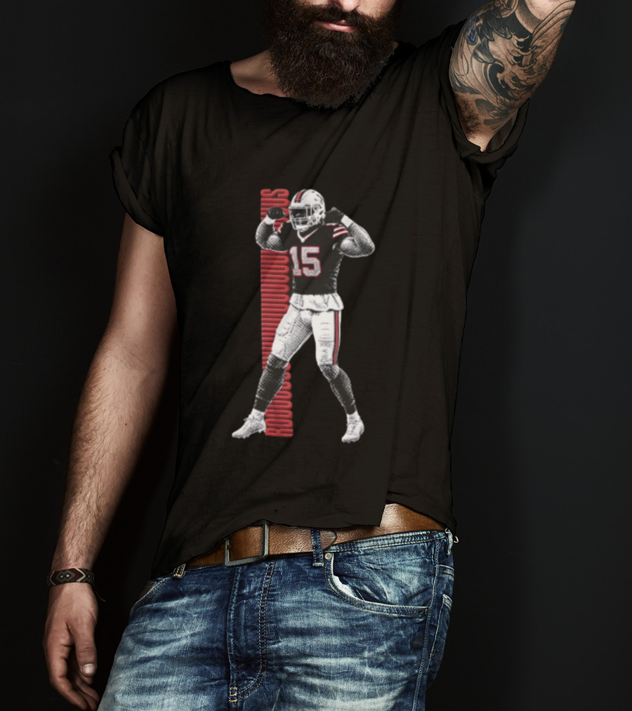Buffalo Bills Rooouuuuudus 15 Football Player Flexing Arms Halftone NFL Fan T-Shirt