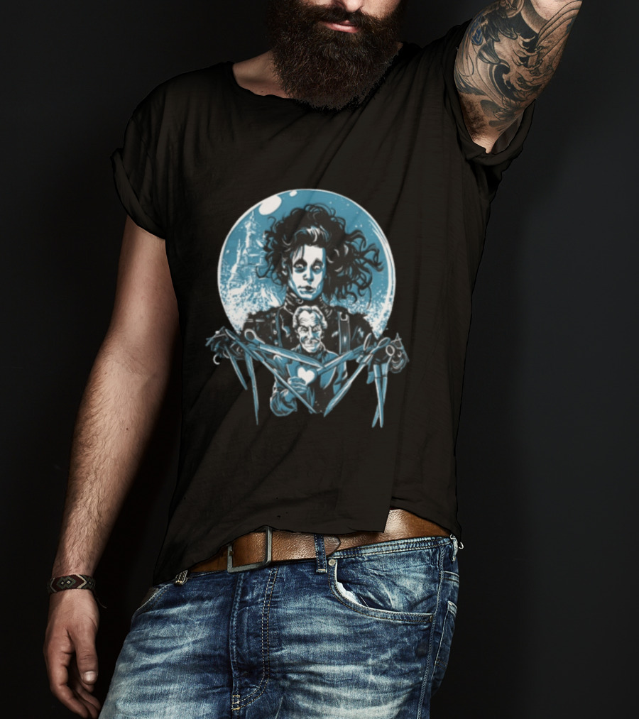 Edward Scissorhands Iconic Johnny Depp Vincent Price Heart Scissors Image T-Shirt