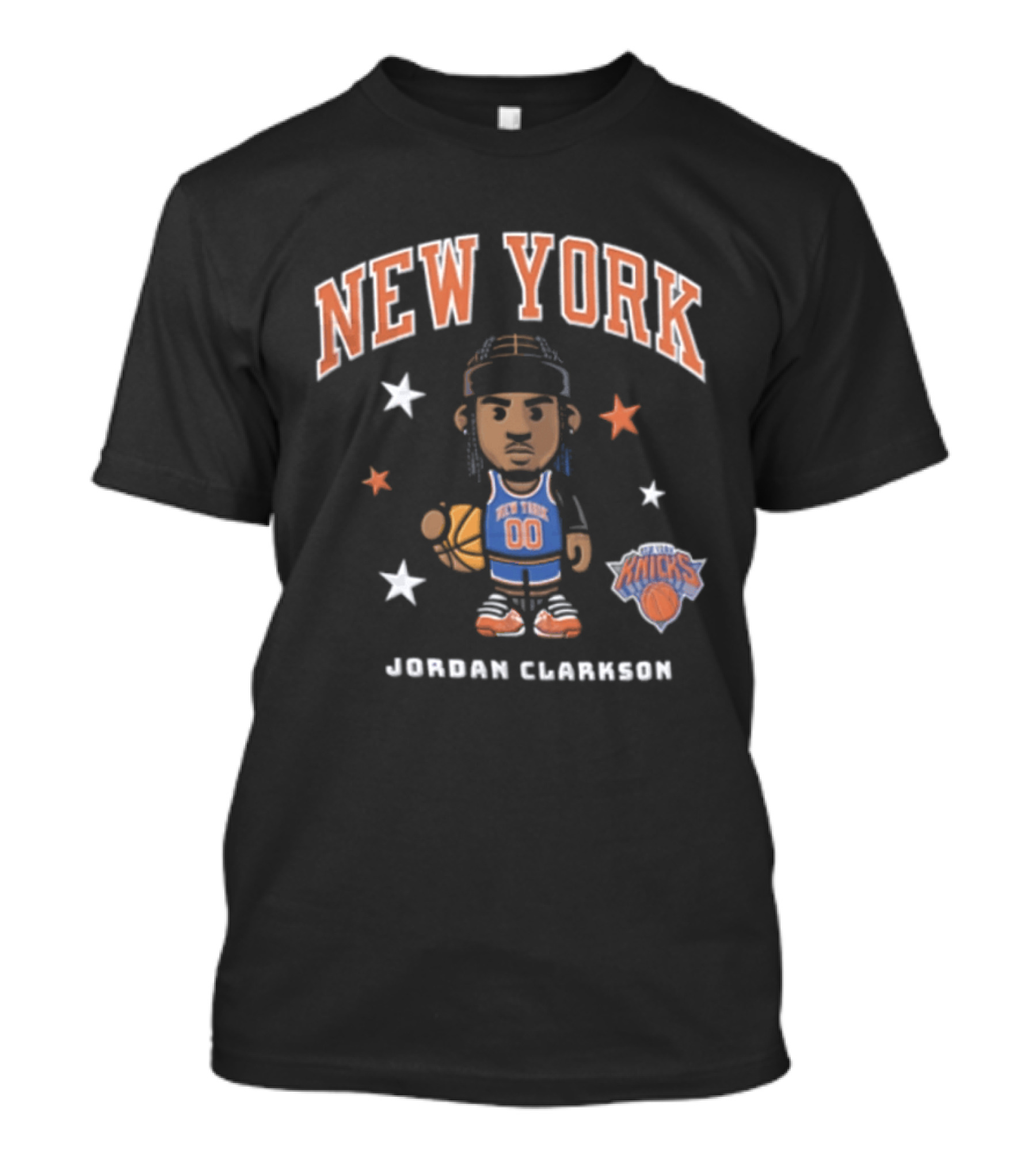 New York Knicks NBA 00 Jordan Clarkson Cartoon Basketball Player Braids Stars T-Shirt