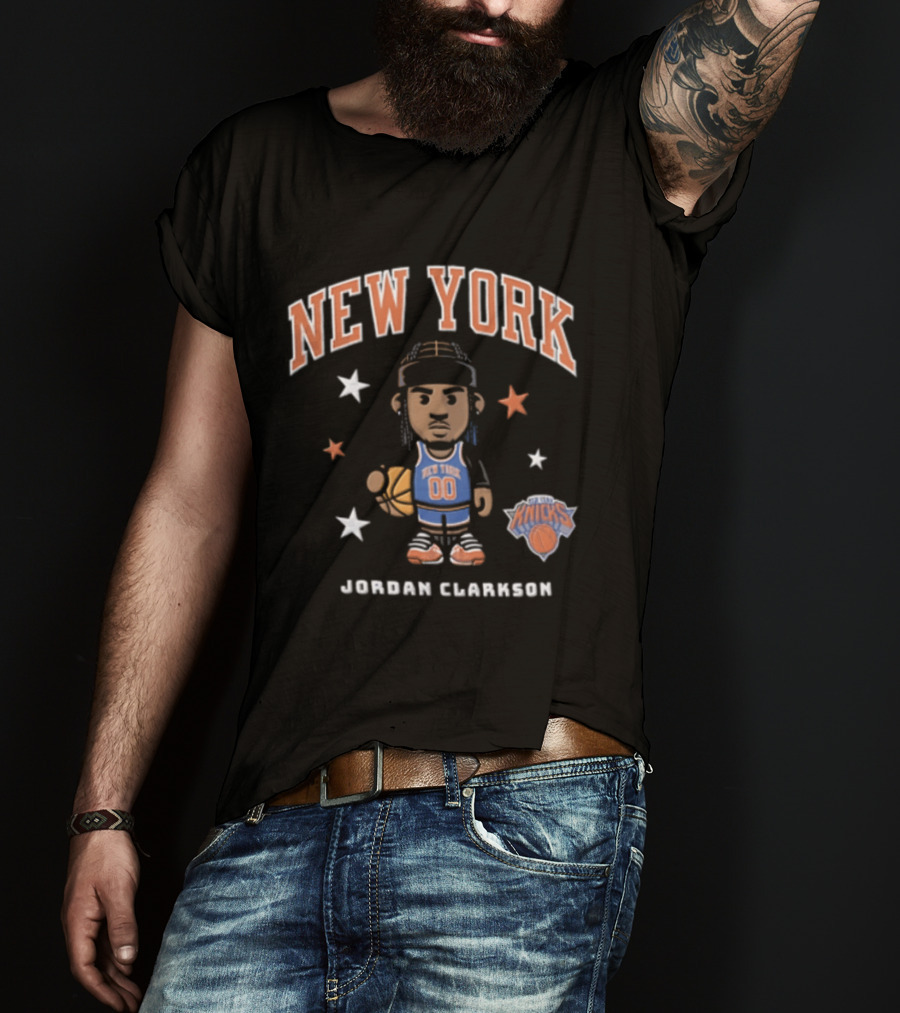 New York Knicks NBA 00 Jordan Clarkson Cartoon Basketball Player Braids Stars T-Shirt