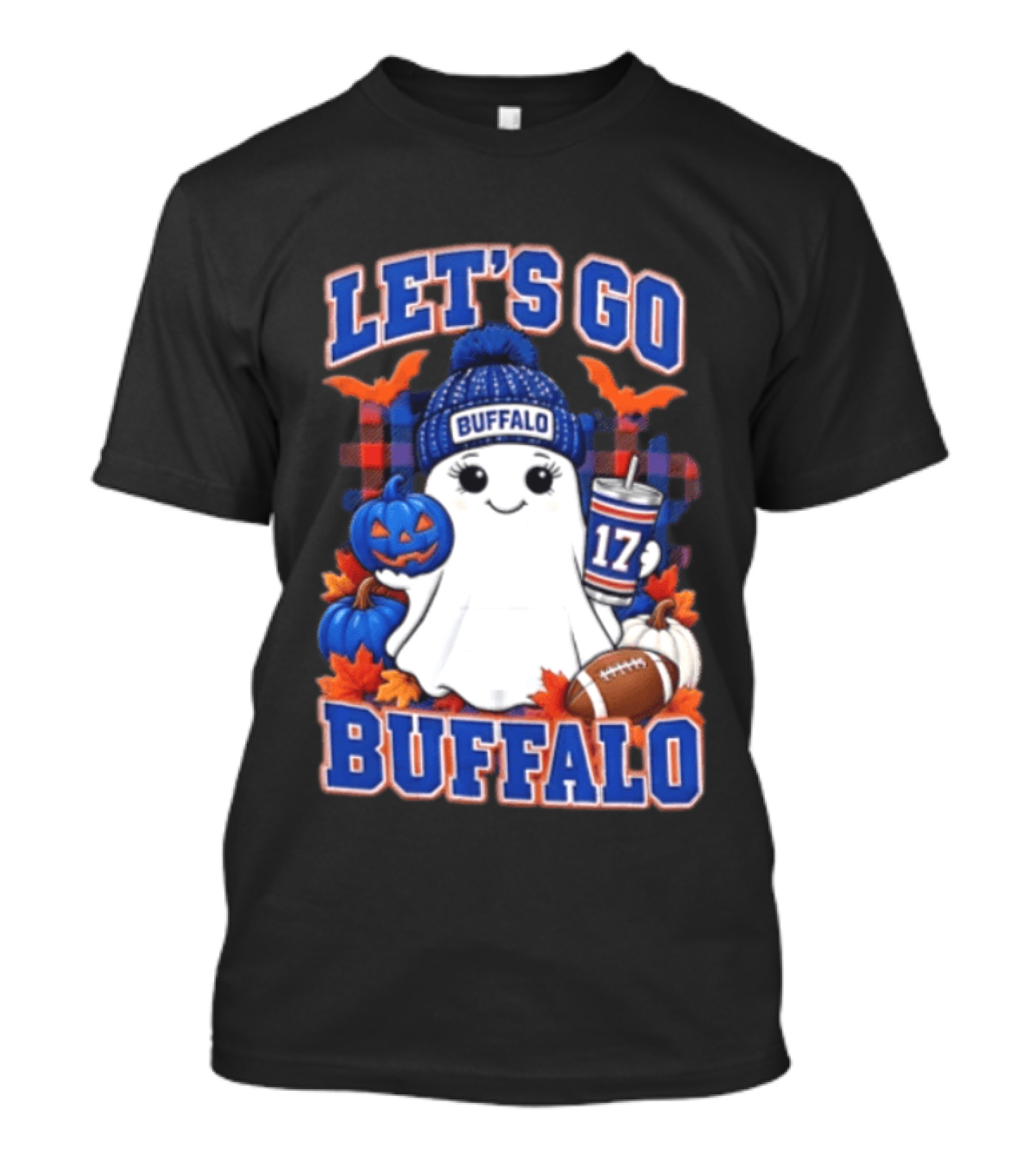 Let's Go Buffalo Ghost With Beanie Pumpkin And Football T-Shirt
