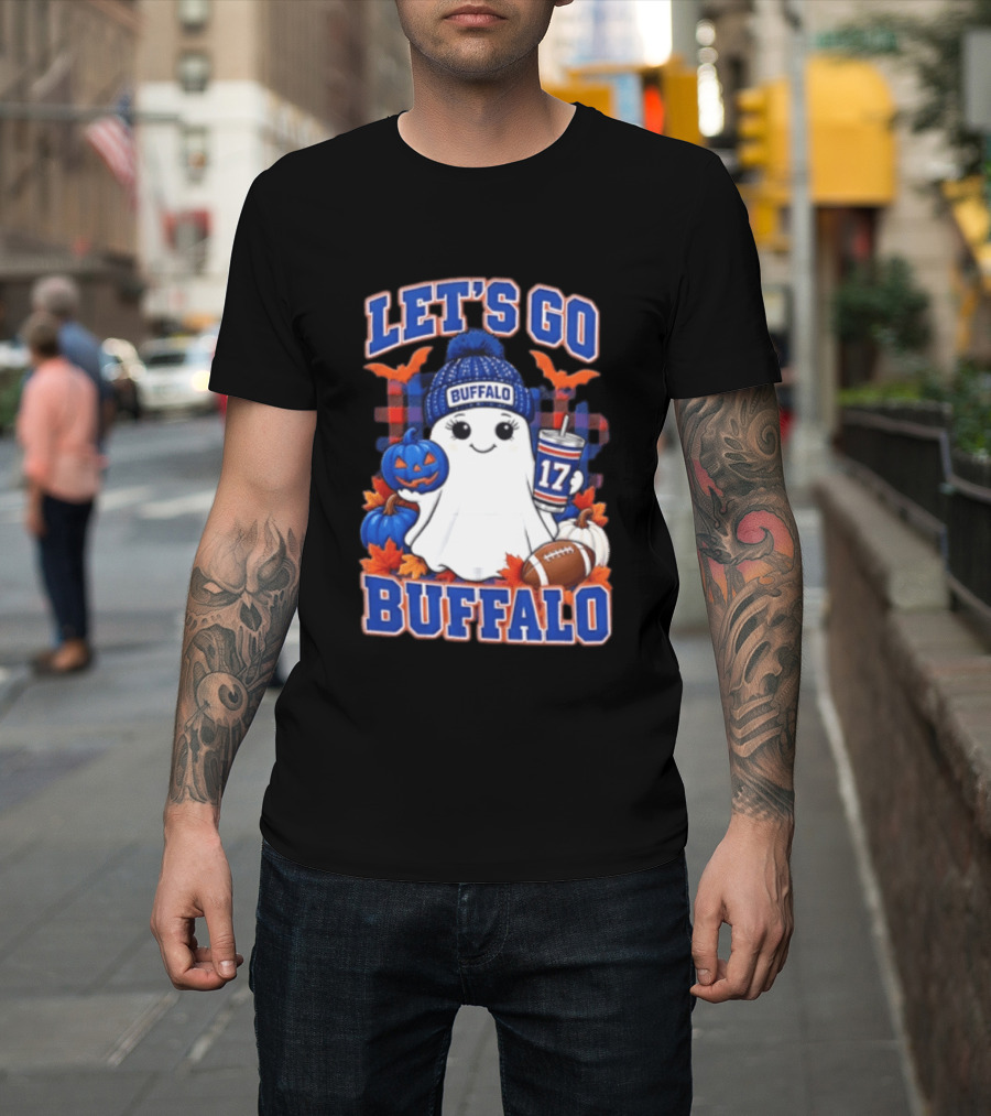 Let's Go Buffalo Ghost With Beanie Pumpkin And Football T-Shirt