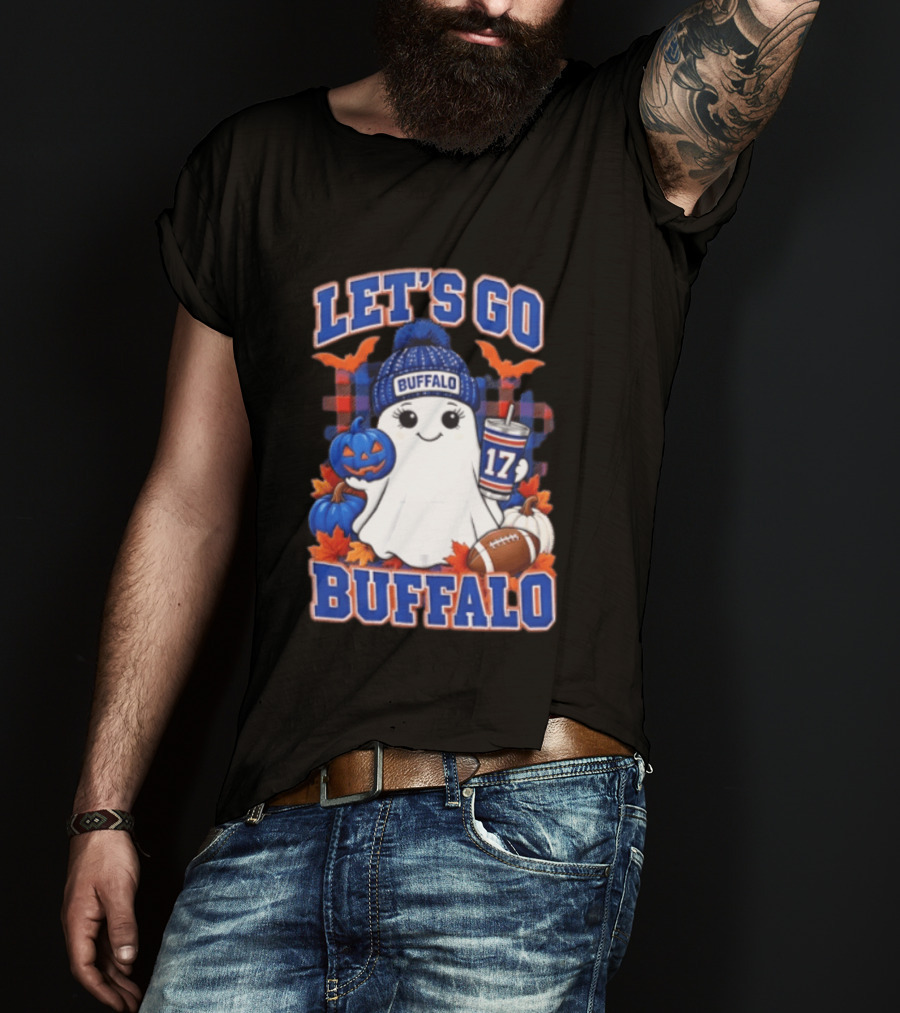 Let's Go Buffalo Ghost With Beanie Pumpkin And Football T-Shirt