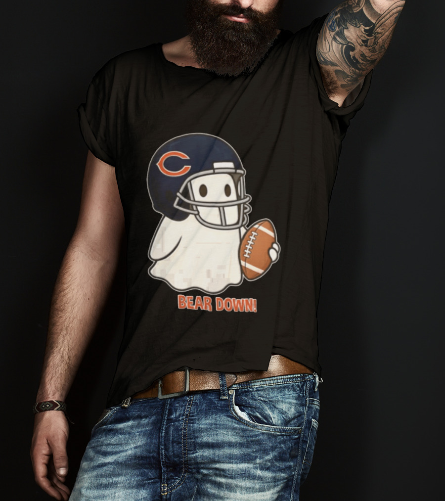 Chicago Bears Bear Down Ghost Football Helmet Holding Ball T-Shirt