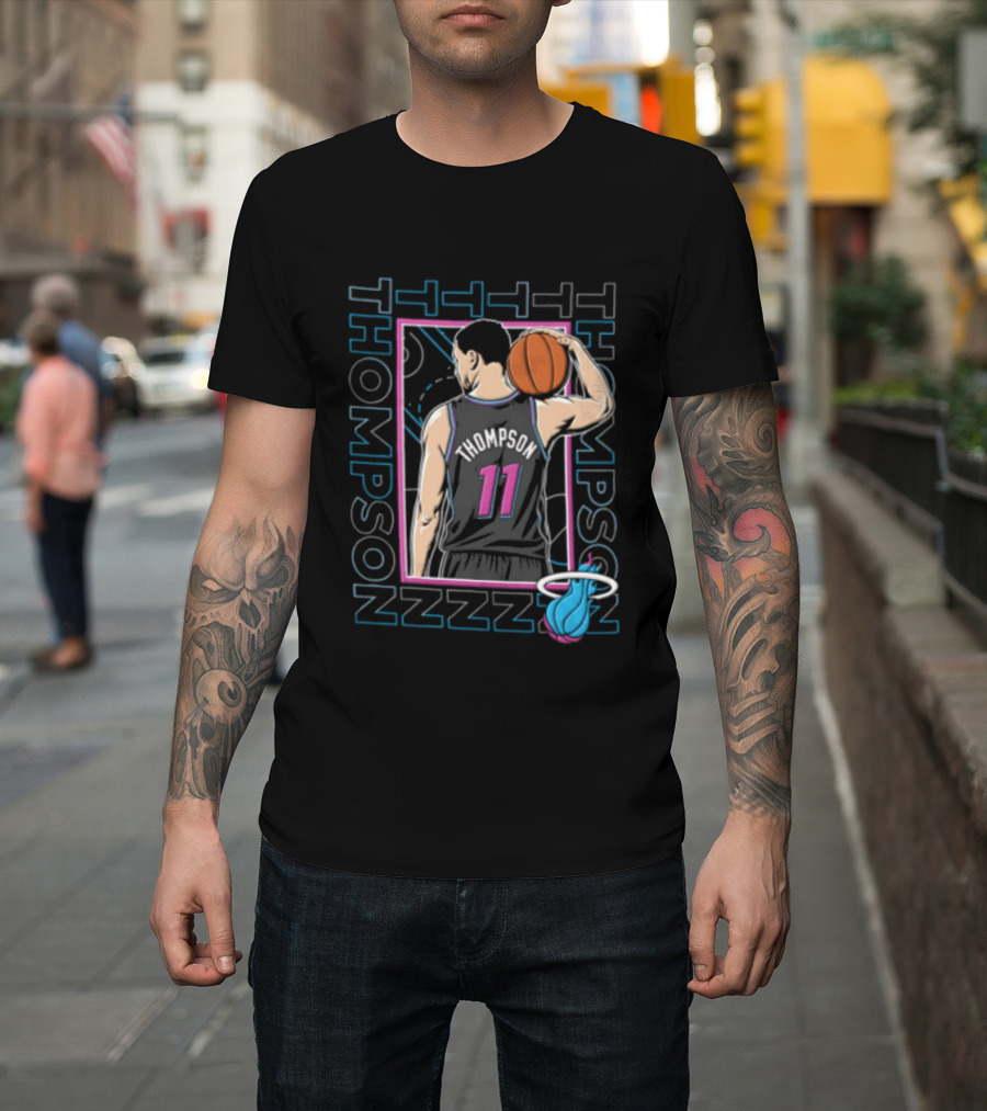 Thompson 11 Miami Heat Basketball Player Holding Ball NBA T-Shirt