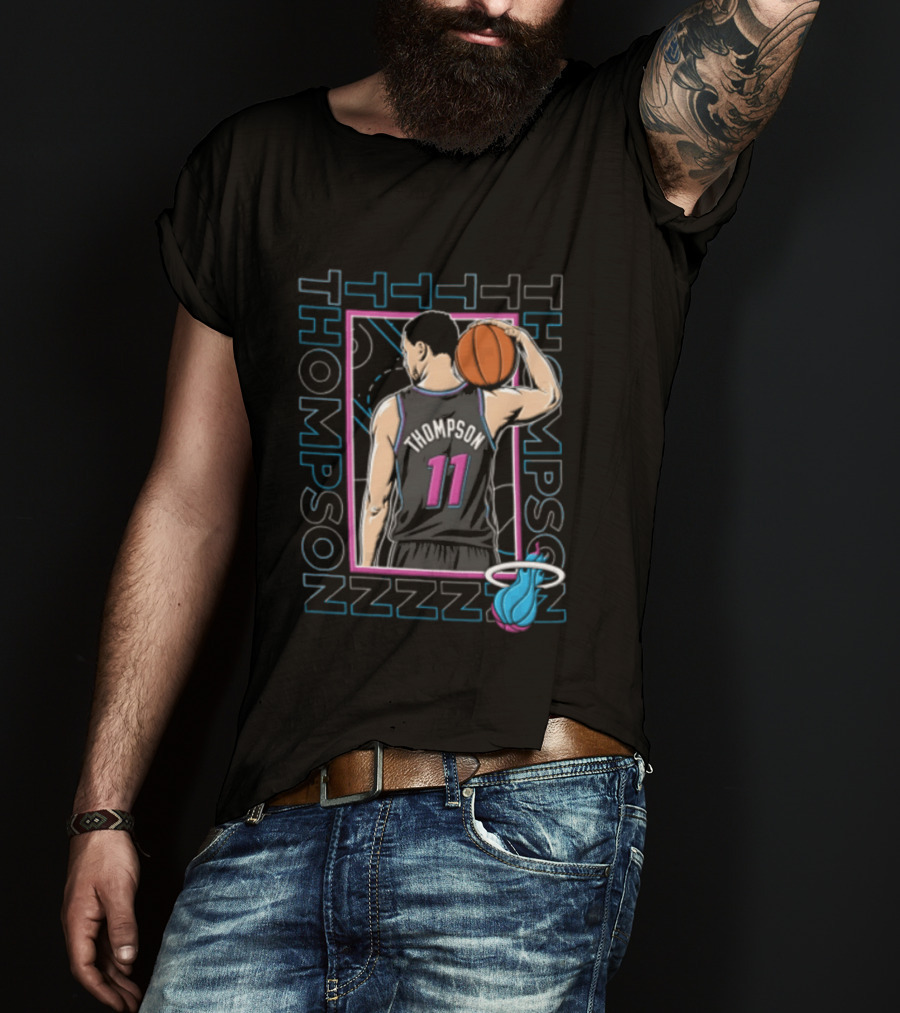 Thompson 11 Miami Heat Basketball Player Holding Ball NBA T-Shirt