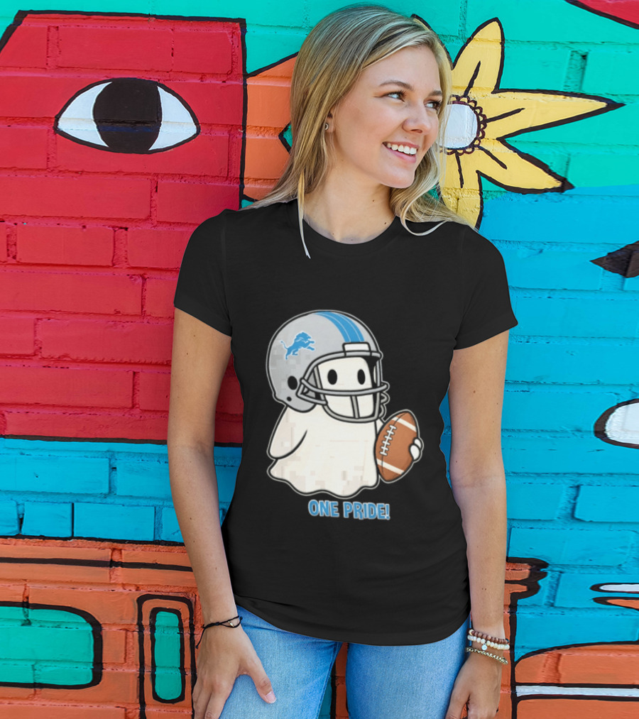 Detroit Lions Ghost One Pride Football Helmet And Ball T-Shirt