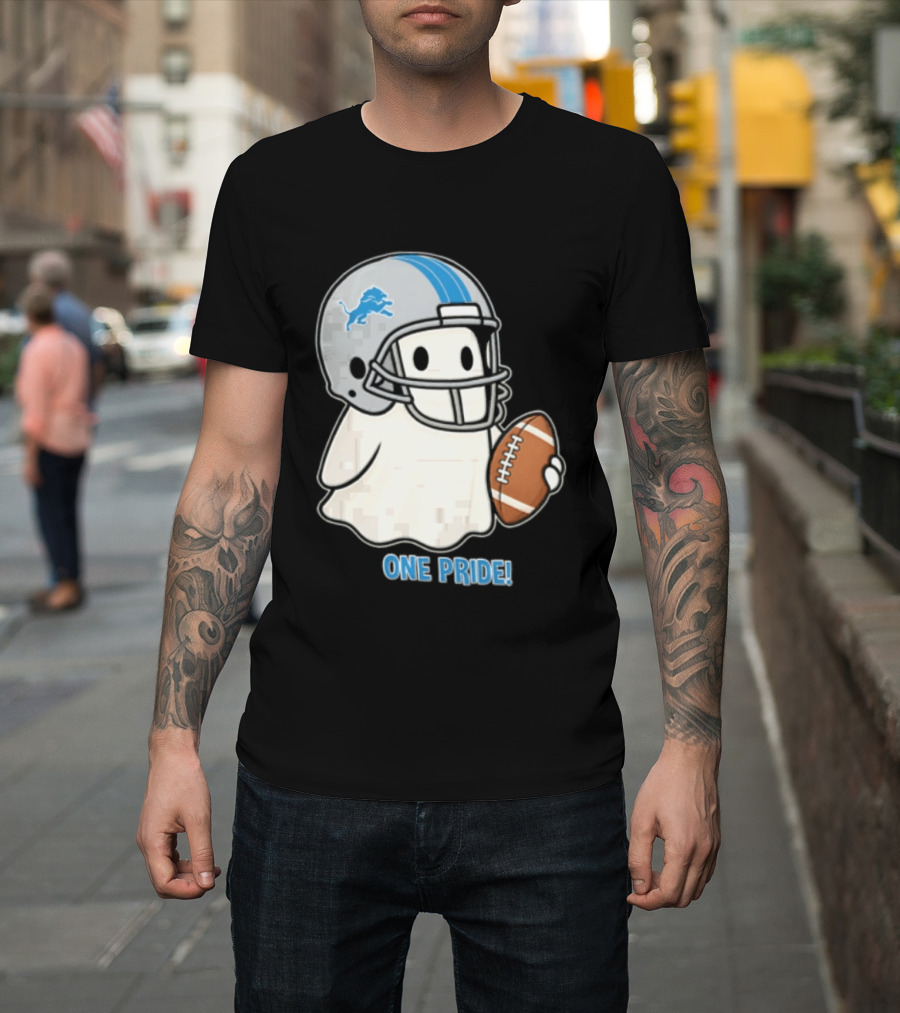 Detroit Lions Ghost One Pride Football Helmet And Ball T-Shirt