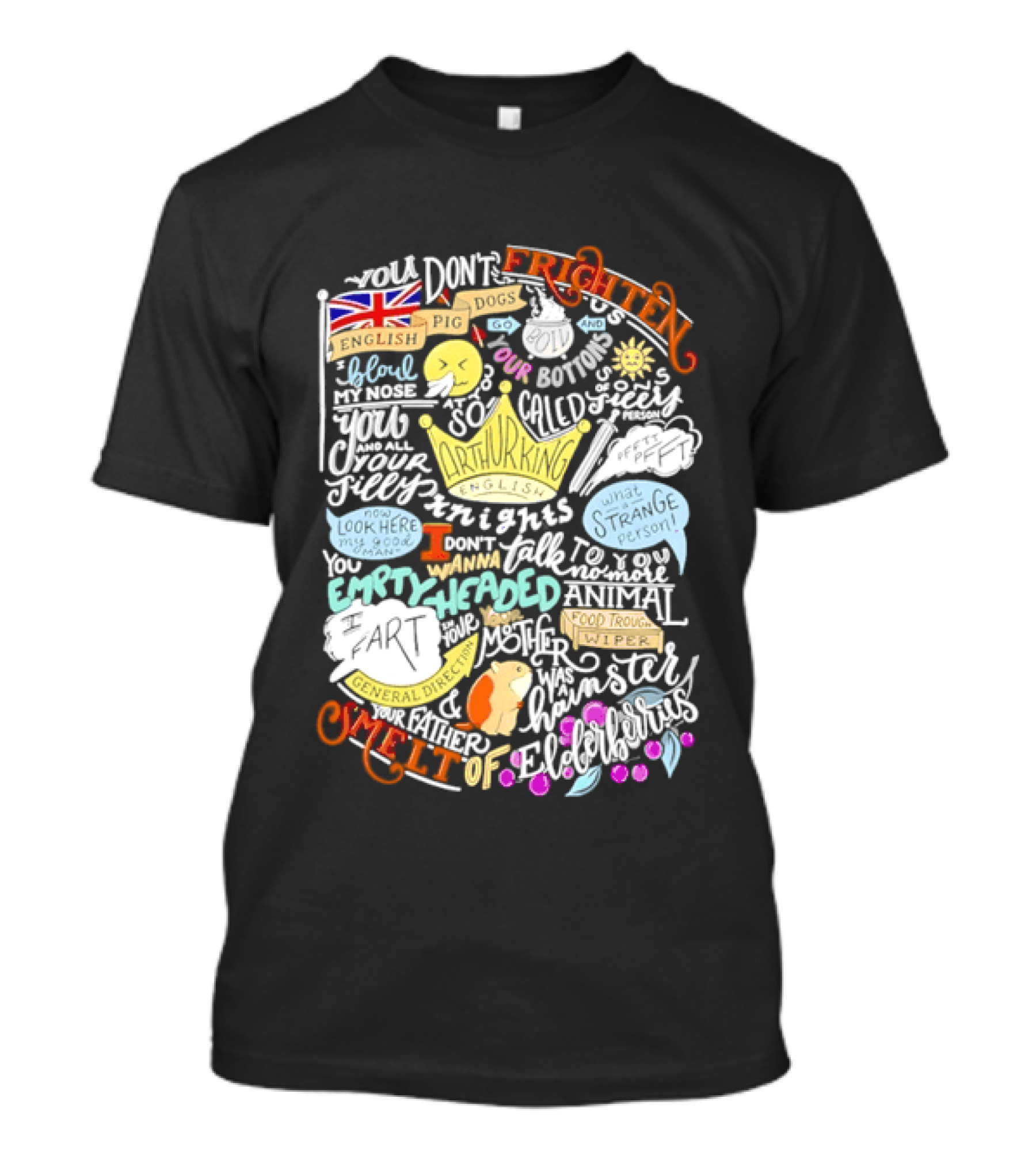 Monty Python Holy Grail Taunting French Knight Humorous Quote Crown Flag T-Shirt