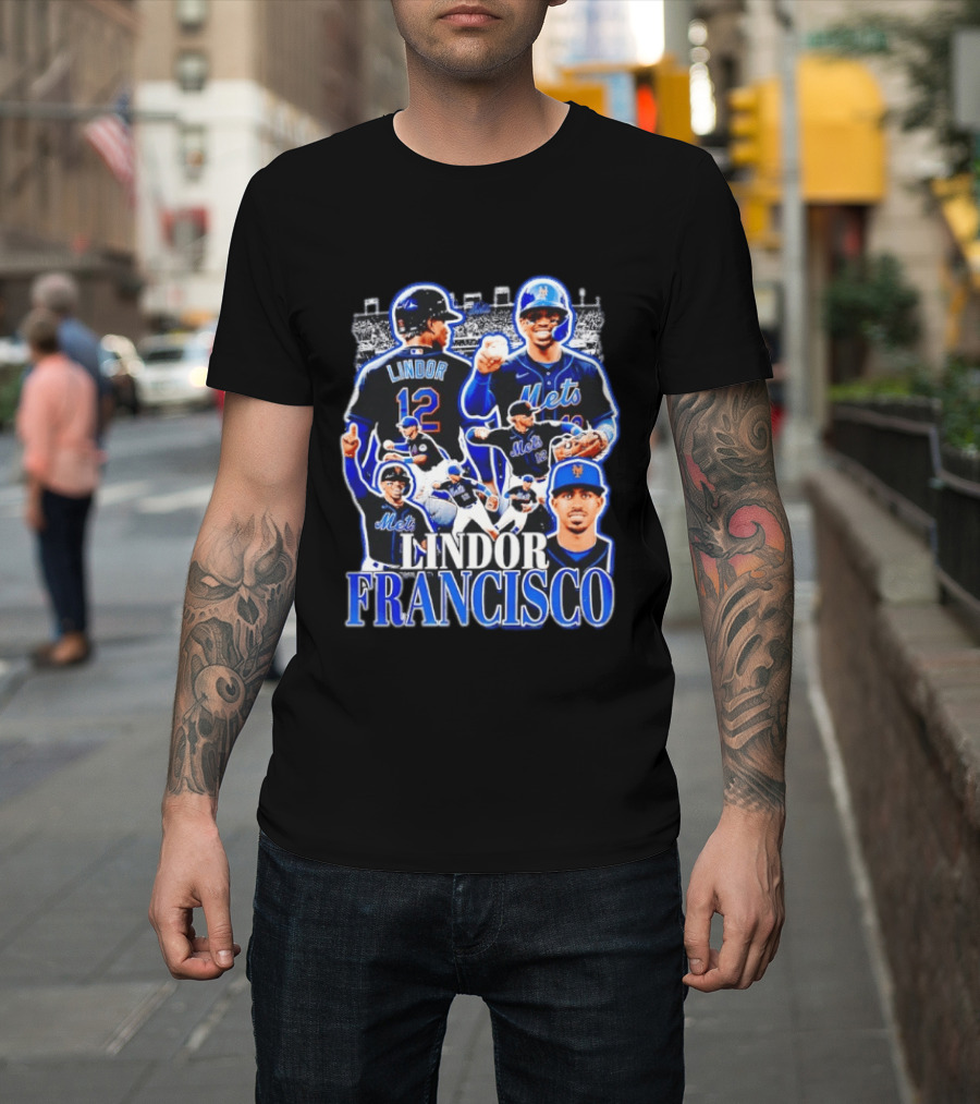 Francisco Lindor Mets 12 MLB Baseball Player Collage T-Shirt