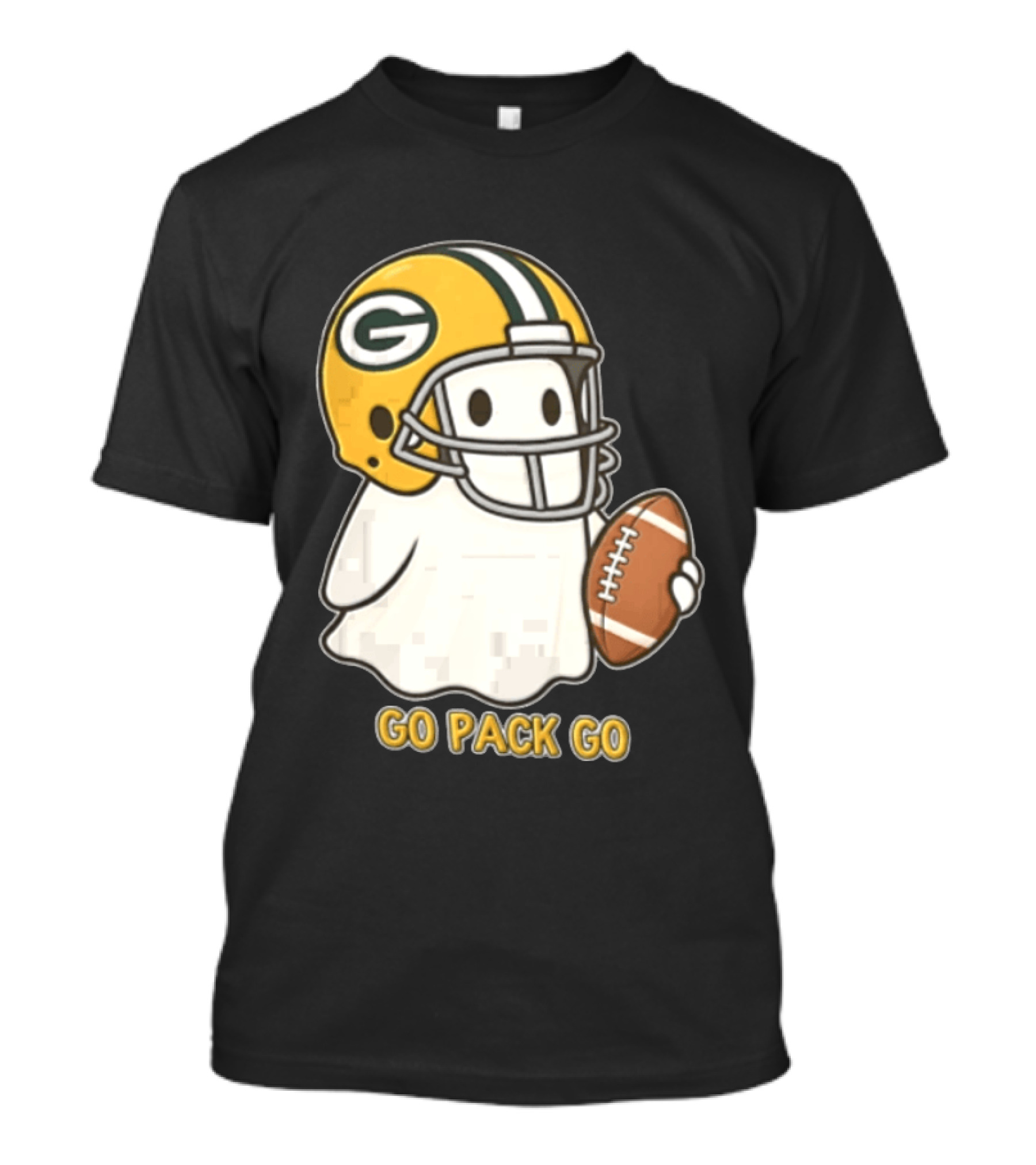 Go Pack Go Ghost With Green Bay Packers Football Helmet And Ball T-Shirt