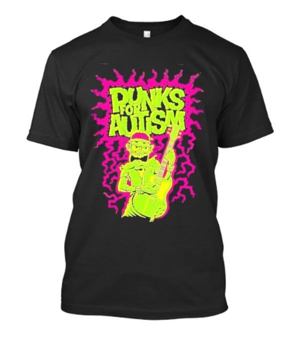 Punks For Autism Frankenstein Guitar Player Neon Rock T-Shirt