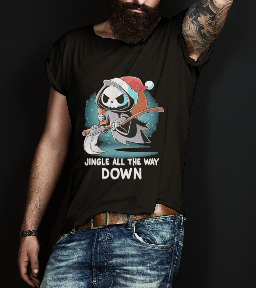 Jingle All The Way Down Grim Reaper Santa Hat T-Shirt