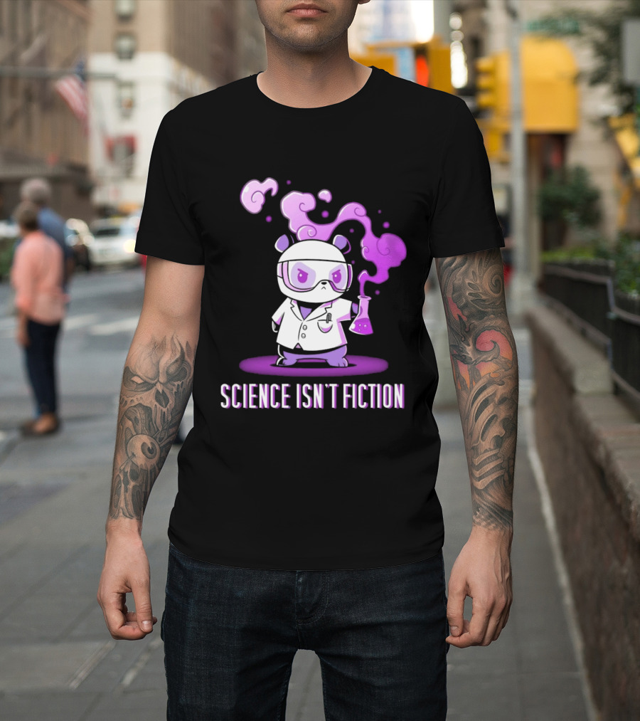 Science Isn't Fiction Panda Scientist With Beaker And Purple Smoke T-Shirt