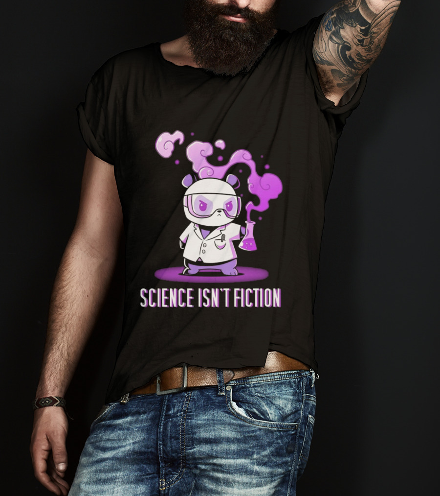 Science Isn't Fiction Panda Scientist With Beaker And Purple Smoke T-Shirt