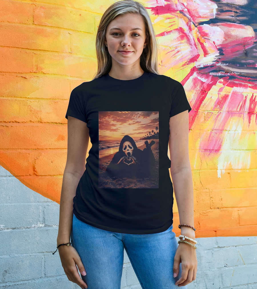 Ghostface Romantic Beach Sunset Valentine's Day Scream Lover T-Shirt
