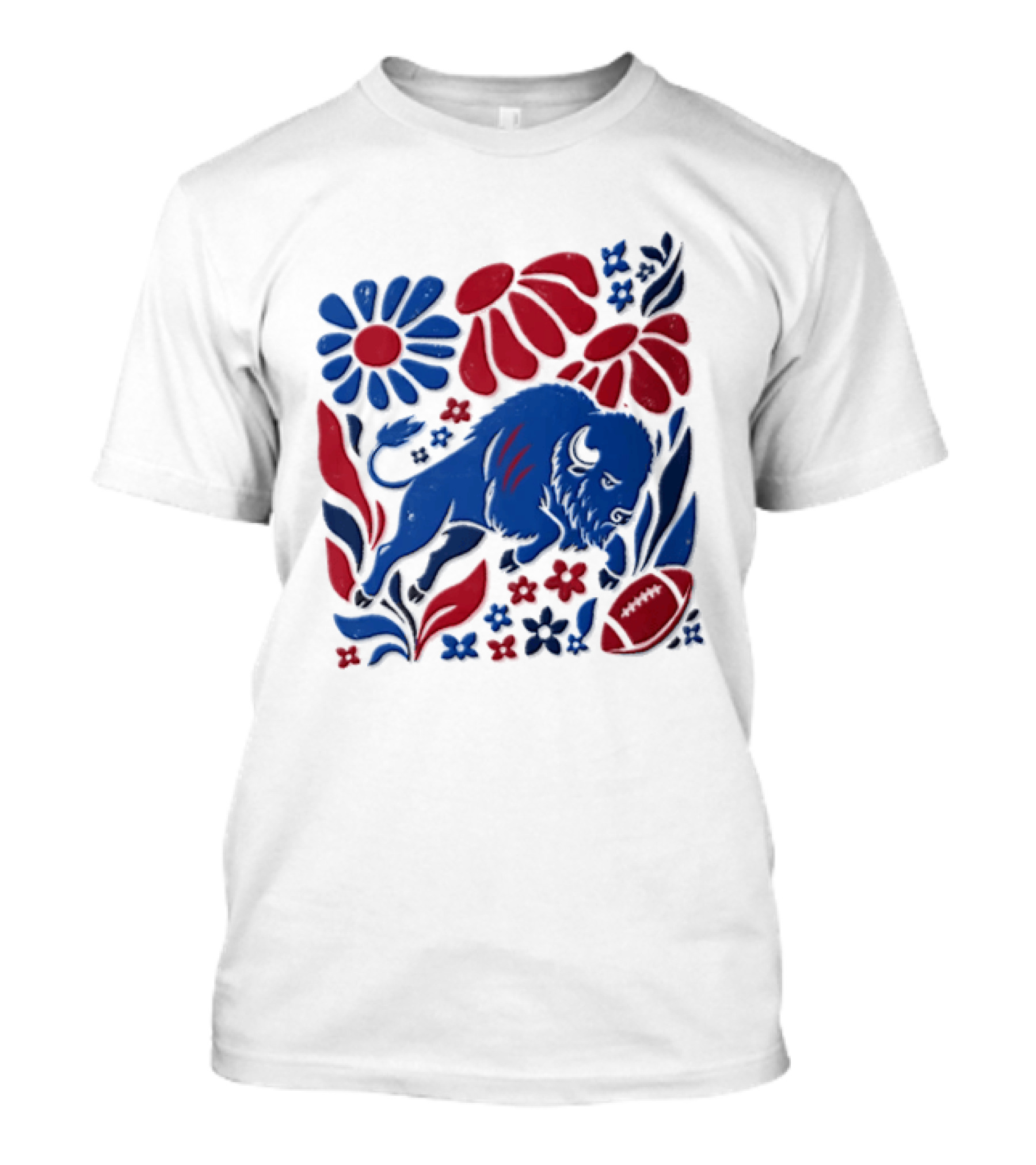 Buffalo Bills Charging Buffalo Red Blue Flowers Football T-Shirt