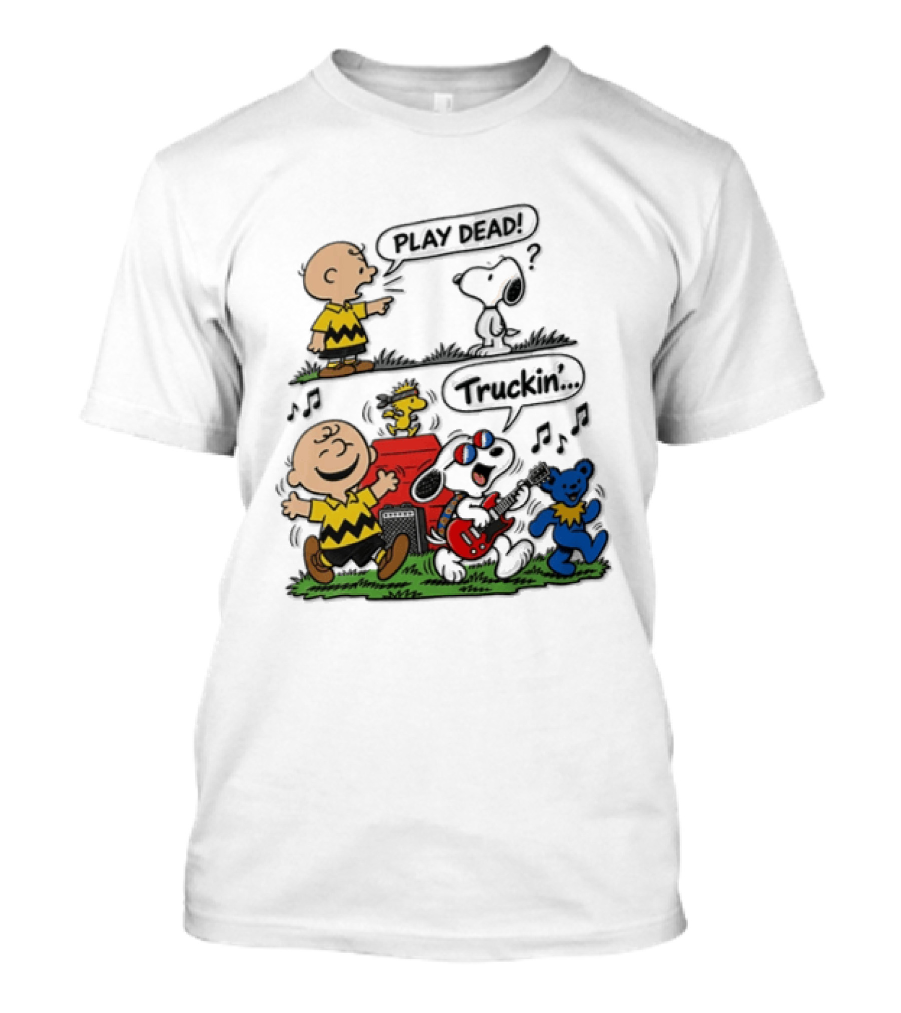 Charlie Brown Snoopy Grateful Dead Play Dead Truckin Dancing Characters T-Shirt