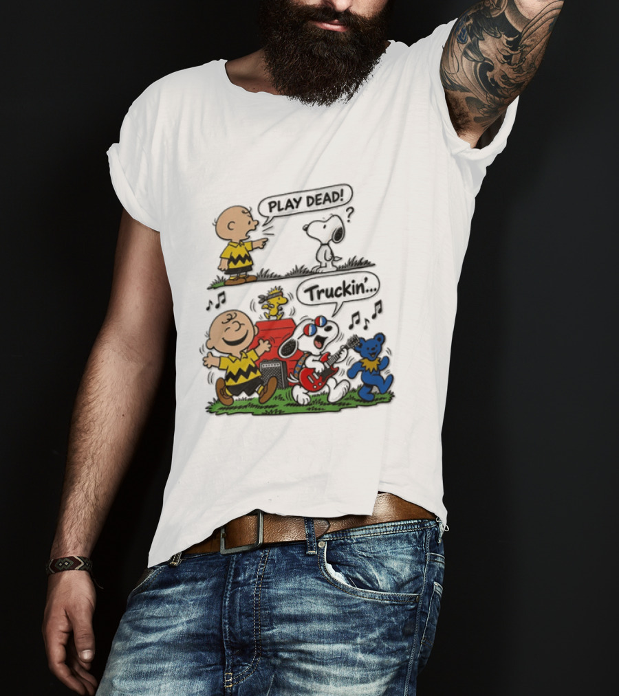 Charlie Brown Snoopy Grateful Dead Play Dead Truckin Dancing Characters T-Shirt