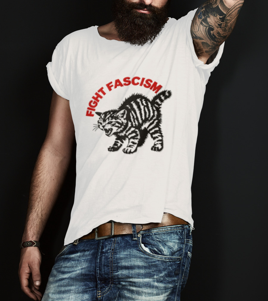 Hissing Striped Kitten Fight Fascism Arched T-Shirt
