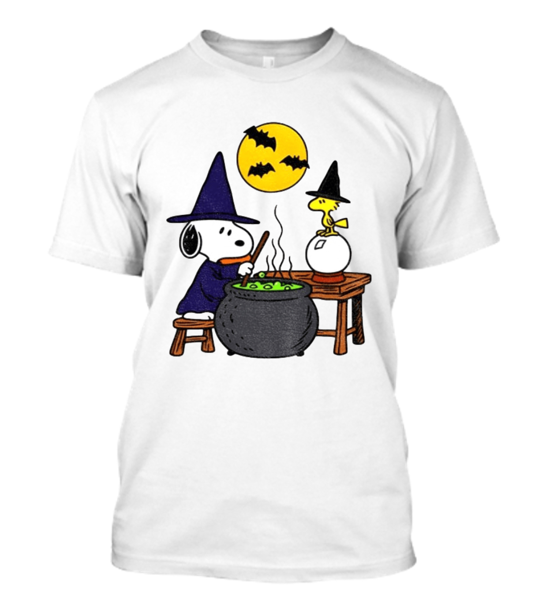 Snoopy Witch Cauldron Woodstock Crystal Ball Halloween Moon Bats T-Shirt