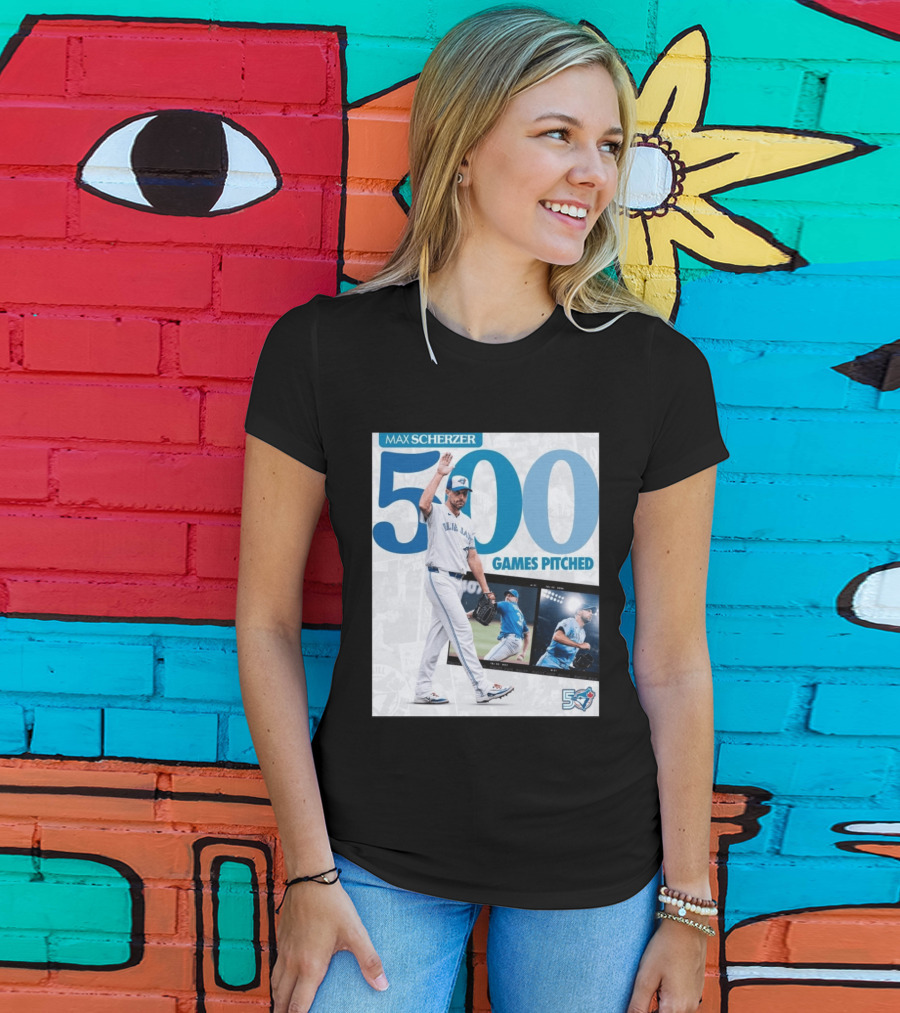 Max Scherzer 500 Games Pitched Blue Jays 50 T-Shirt