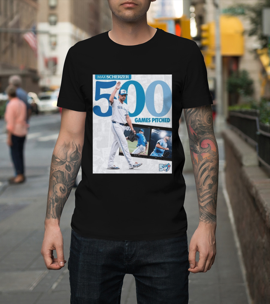 Max Scherzer 500 Games Pitched Blue Jays 50 T-Shirt