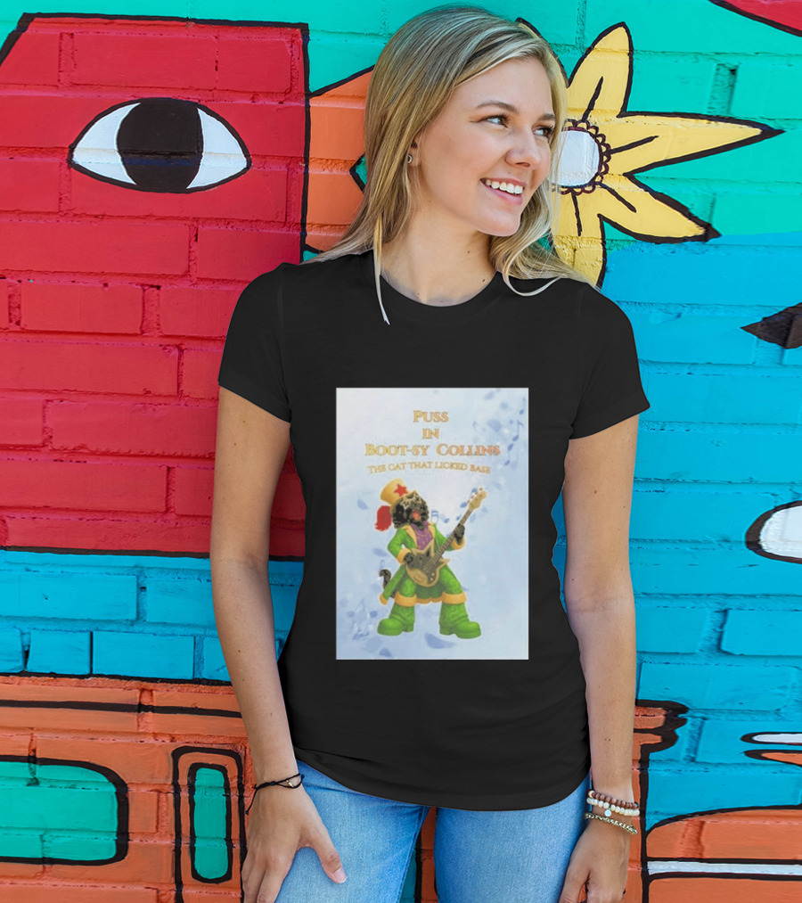 Puss In Bootsy Collins The Cat That Licked Base Green Costume Star Hat Guitar Player T-Shirt
