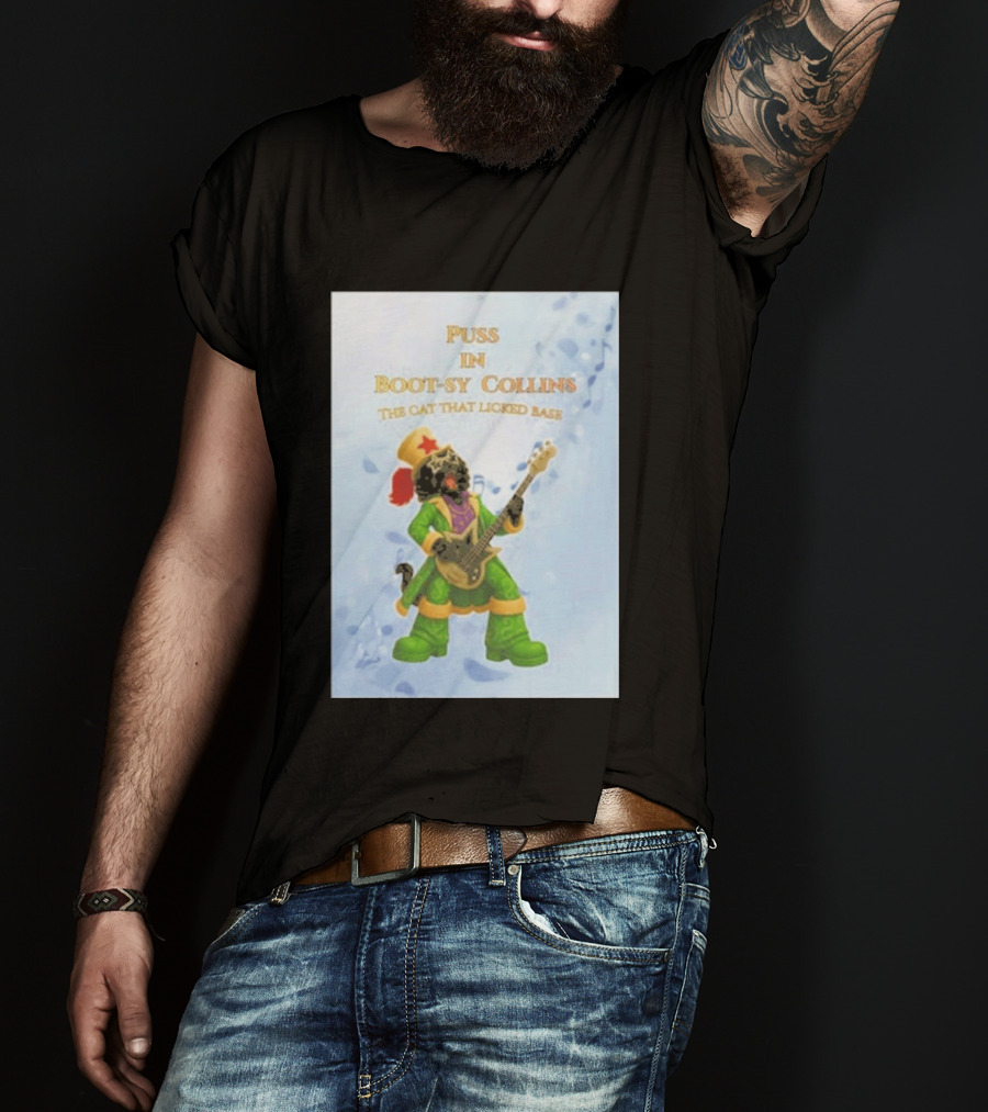 Puss In Bootsy Collins The Cat That Licked Base Green Costume Star Hat Guitar Player T-Shirt