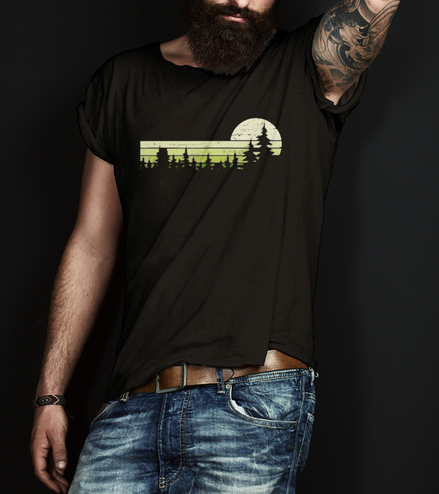 Forest Sunset Silhouette Nature Trees With Circle Sun T-Shirt