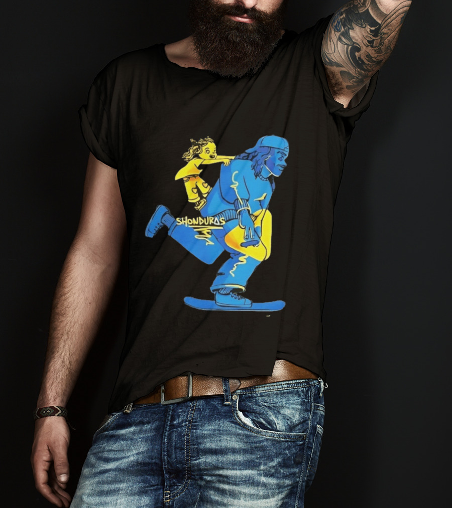 Shonduras Skateboard Skater Yellow Blue T-Shirt