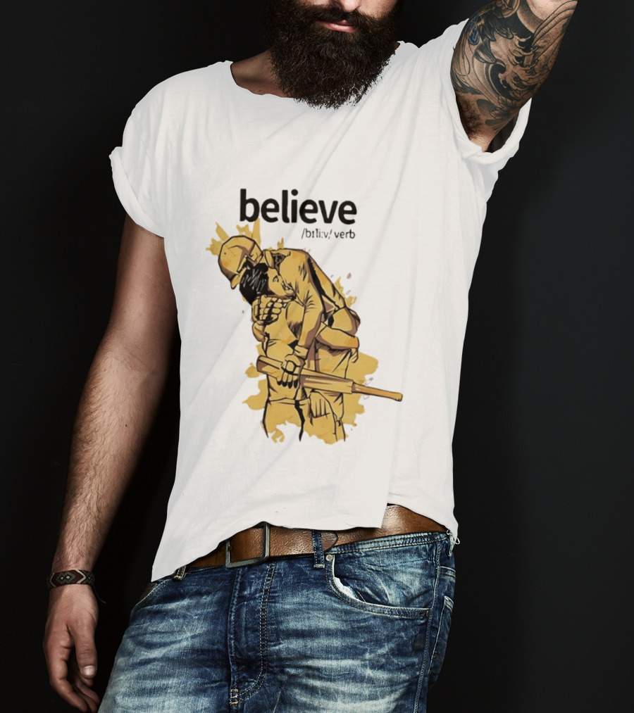 Believe Verb Definition Inspirational Motivation Embrace Cricket Players Hugging T-Shirt