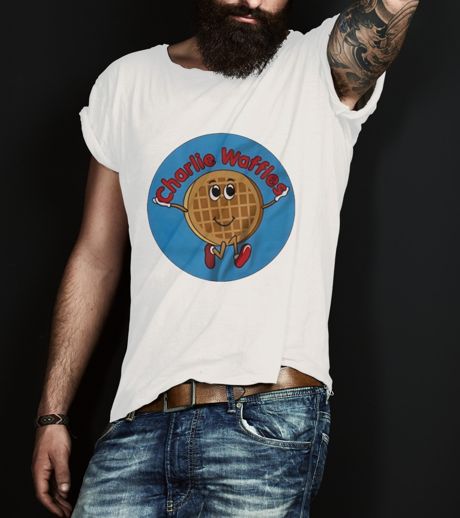 Charlie Waffles Cartoon Smiling Character In Red Shoes T-Shirt